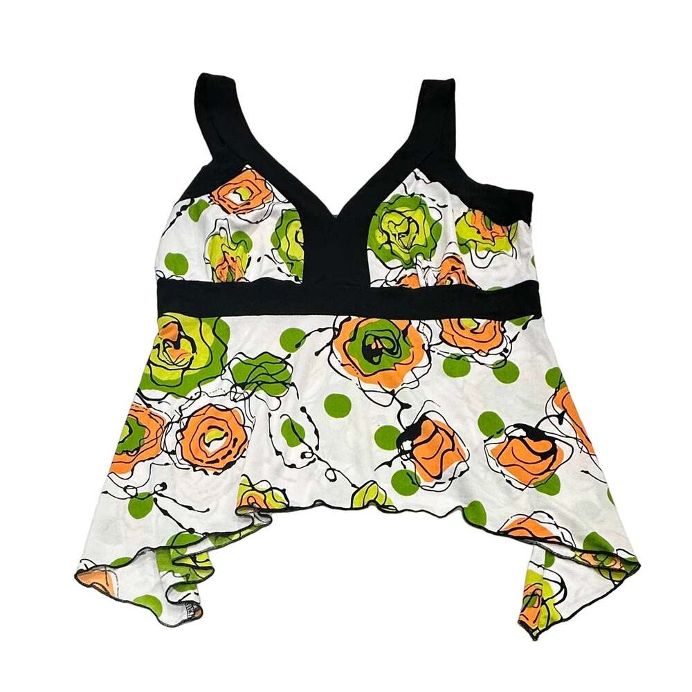 Siren Lily Women's Colorful Tapered Tank top M/L Orange/Green/White, Sleeveless